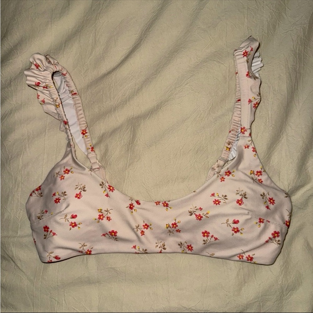 aerie Printed Ruffle Scoop Bikini Top